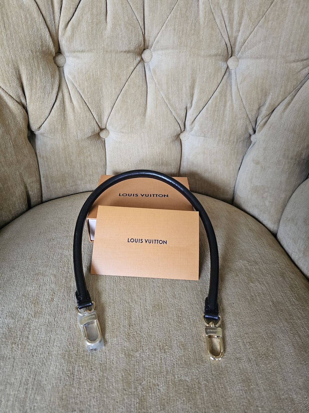 Louis Vuitton Black Leather Strap with Gold Hardware